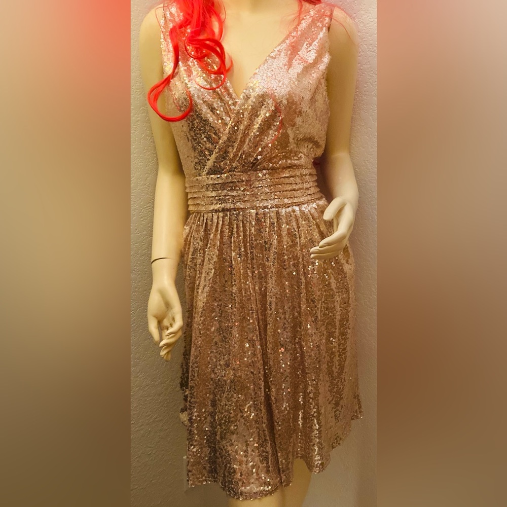 NWT size 6 gold sequins cocktail dress mannequin worn only.